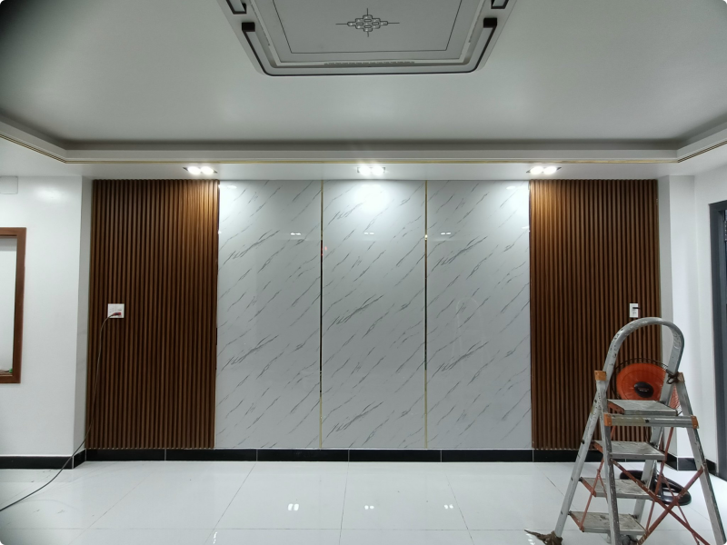Ốp Tường vân đá kết hợp lam sóng