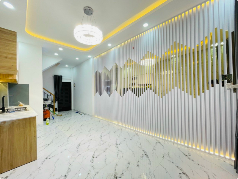 ốp tường lam sóng kết hợp tranh tráng gương